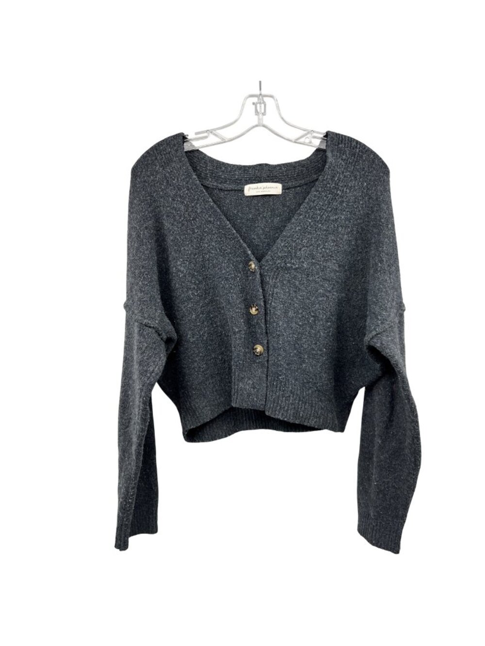 Frankie Phoenix Womens Cropped Cardigan Blue Gray Knit Button Up Medium
